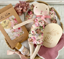 Load image into Gallery viewer, Baby Girl Bunny Gift & Swaddle Baby Shower Hamper Basket Set