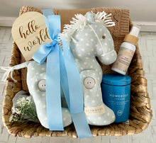 Load image into Gallery viewer, Baby Boy & Mother Pony Baby Blanket Shower Hamper Gift Basket Large