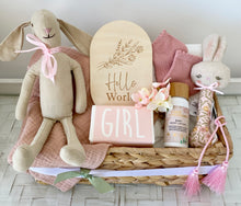 Load image into Gallery viewer, Baby Girl Bunny Gift Basket Baby Shower Hamper Basket Set Medium