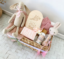 Load image into Gallery viewer, Baby Girl Bunny Gift Basket Baby Shower Hamper Basket Set Medium
