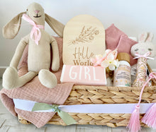 Load image into Gallery viewer, Baby Girl Bunny Gift Basket Baby Shower Hamper Basket Set Medium