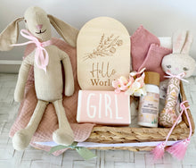 Load image into Gallery viewer, Baby Girl Bunny Gift Basket Baby Shower Hamper Basket Set Medium