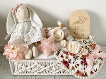 Load image into Gallery viewer, Baby Girl Bunny Gift Boho Baby Shower Hamper Basket Set