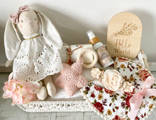 Load image into Gallery viewer, Baby Girl Bunny Gift Boho Baby Shower Hamper Basket Set