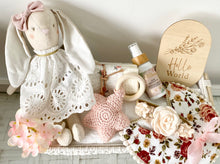 Load image into Gallery viewer, Baby Girl Bunny Gift Boho Baby Shower Hamper Basket Set