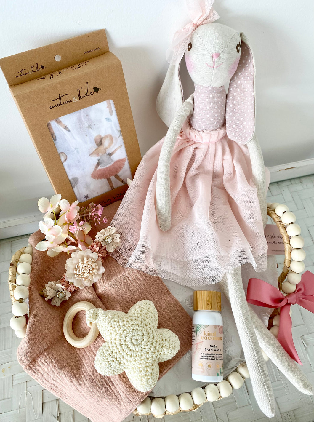 Isn't She Lovely Bunny Baby Girl Shower Gift Basket Hamper Large