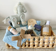 Load image into Gallery viewer, Baby Boy &amp; Mother Pony Baby Shower Hamper Gift Basket Large
