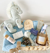 Load image into Gallery viewer, Baby Boy &amp; Mother Pony Baby Shower Hamper Gift Basket Large
