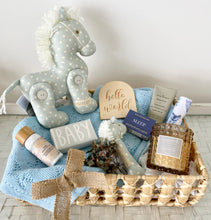 Load image into Gallery viewer, Baby Boy &amp; Mother Pony Baby Shower Hamper Gift Basket Large
