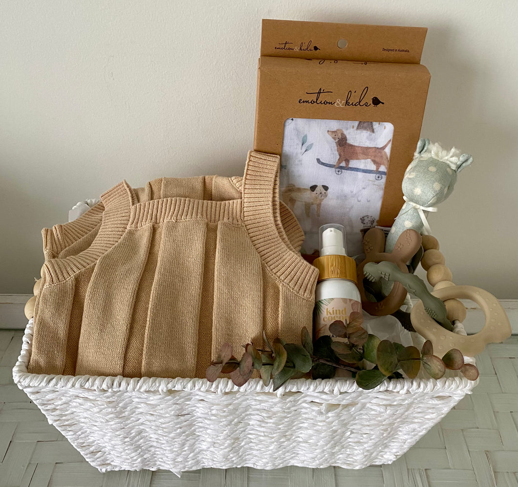 Baby Gender Neutral Baby Shower Hamper Puppy Dog Gift Basket Medium