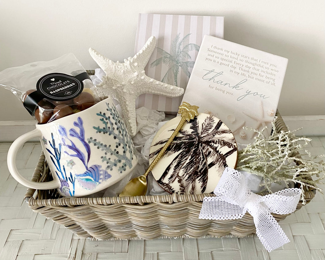 Thank You Coastal Mug Gift Basket Hamper Set Large