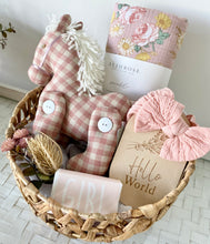 Load image into Gallery viewer, Pretty Baby Girl Gift Basket Pony Baby Shower Hamper Basket Set
