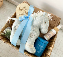 Load image into Gallery viewer, Baby Boy &amp; Mother Pony Baby Blanket Shower Hamper Gift Basket Large
