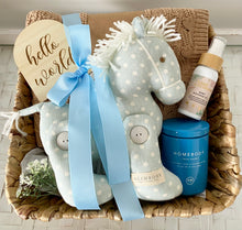 Load image into Gallery viewer, Baby Boy &amp; Mother Pony Baby Blanket Shower Hamper Gift Basket Large
