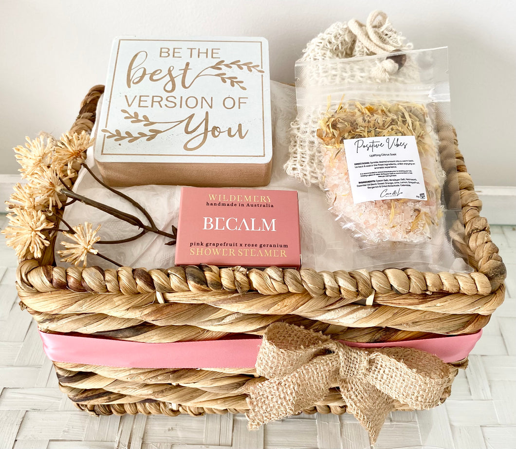 Inspirational Best Version Of You Self Care Hamper Basket Thinking Of You, Birthday Medium