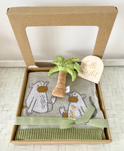 Load image into Gallery viewer, Cheeky Monkey Blanket &amp; Toy Rattle Baby Shower Hamper Gift Box
