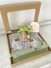 Load image into Gallery viewer, Cheeky Monkey Blanket &amp; Toy Rattle Baby Shower Hamper Gift Box
