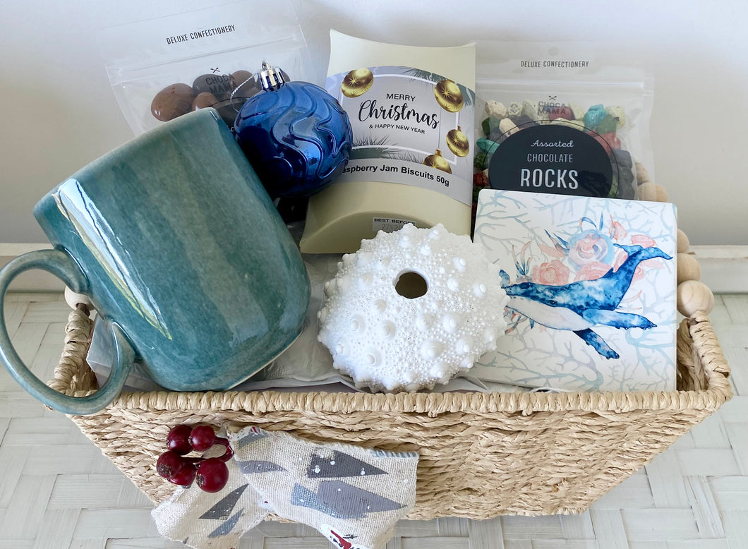 Male Coastal Christmas Mug, Biscuits & Chocolates Gift Set Basket Hamper Large