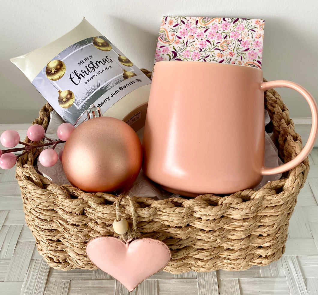 Christmas Biscuits, Mug & Coaster Gift Hamper Basket Small