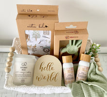 Load image into Gallery viewer, Baby Boy Farmyard Baby Shower &amp; Mumma Hamper Gift Basket Medium
