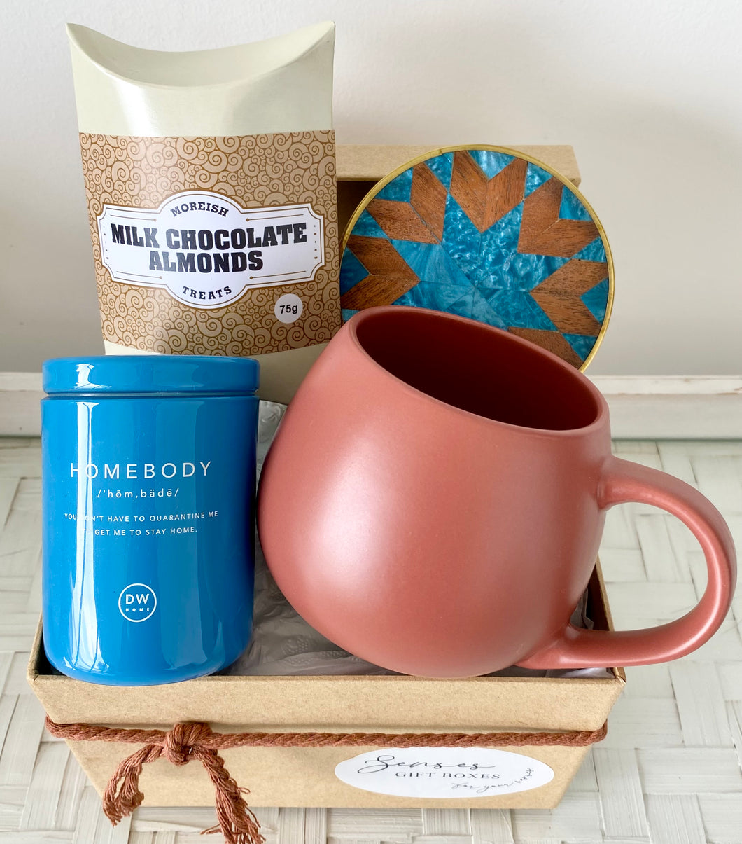 Homebody Mug, Coaster, Candle & Chocolates Unisex Gift Box Hamper Medium