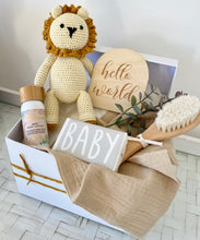 Load image into Gallery viewer, Baby Boy Lion Toy Rattle Baby Shower Hamper Gift Box
