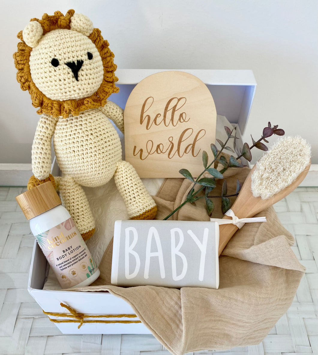 Baby Boy Lion Toy Rattle Baby Shower Hamper Gift Box