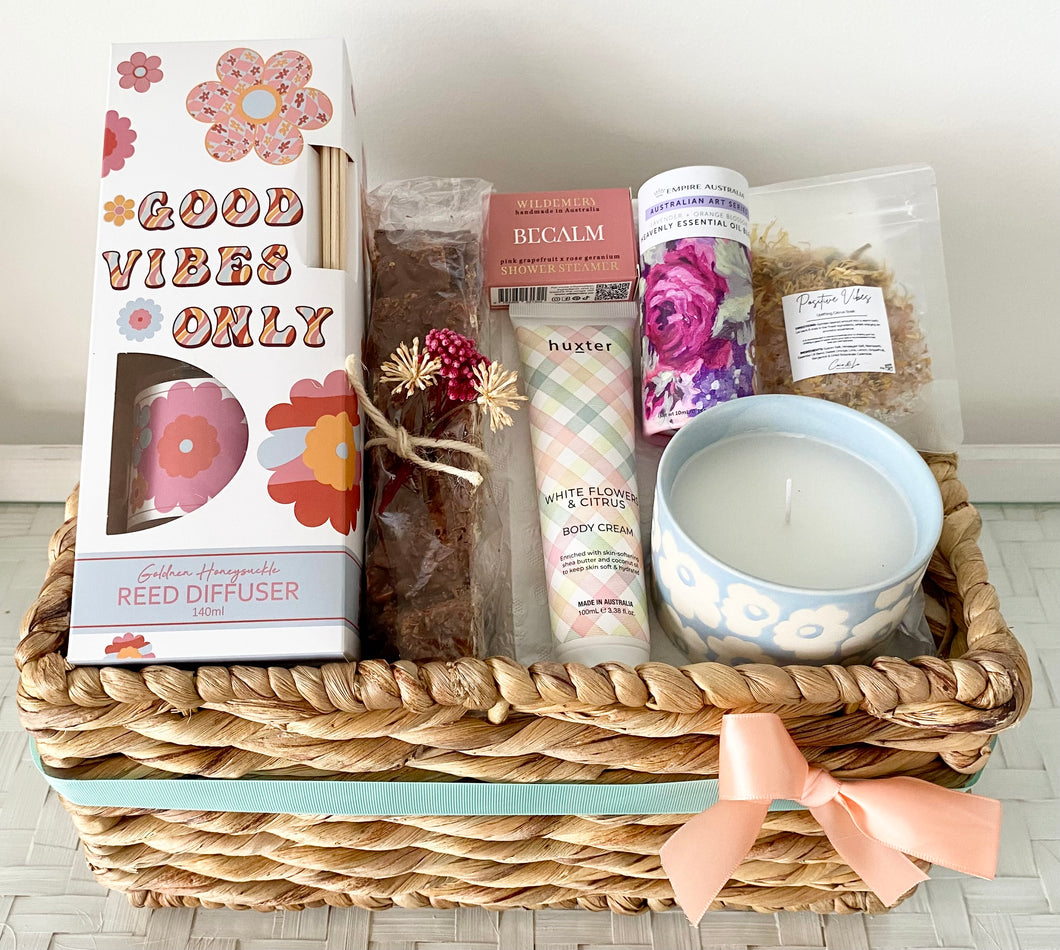 Positive Good Vibes Self Care Birthday Gift Basket Pamper Hamper Set Large