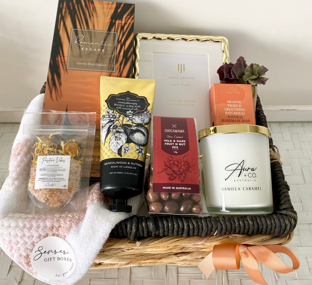 Romantic Escape Female Gift Basket Hamper Birthday, Housewarming, Sympathy, Thank you Large