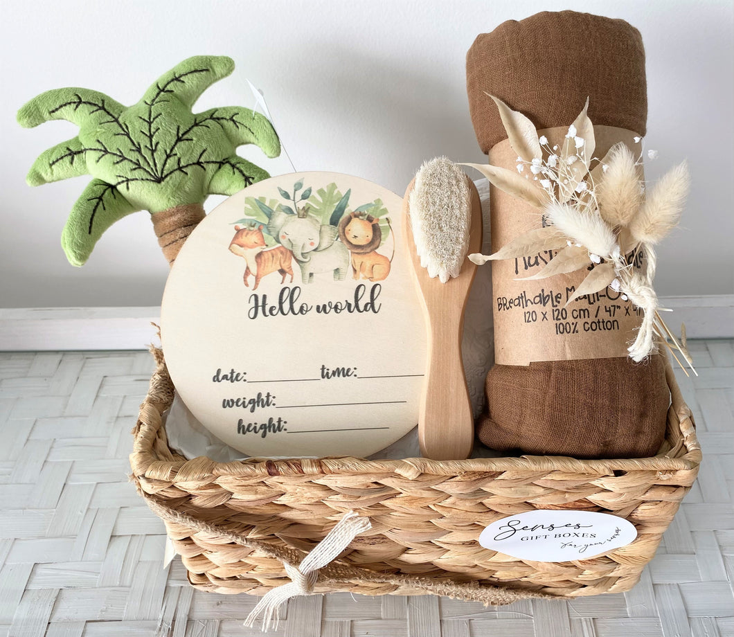 Jungle Baby Shower Newborn Boy Affordable Gift Basket Set Medium
